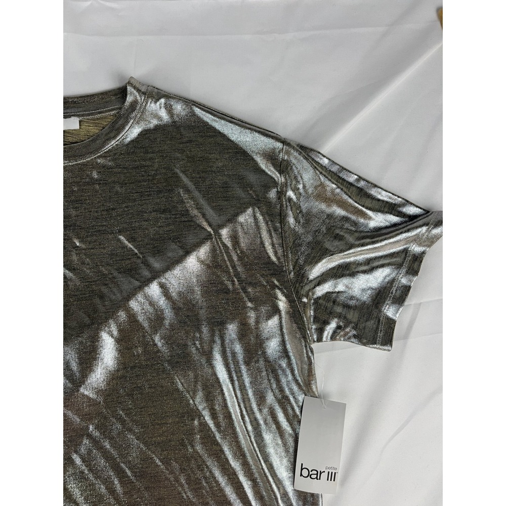 Bar III Women's‎ Metallic Gold Silver Short Sleeve Crew Neck T-Shirt PET/MED